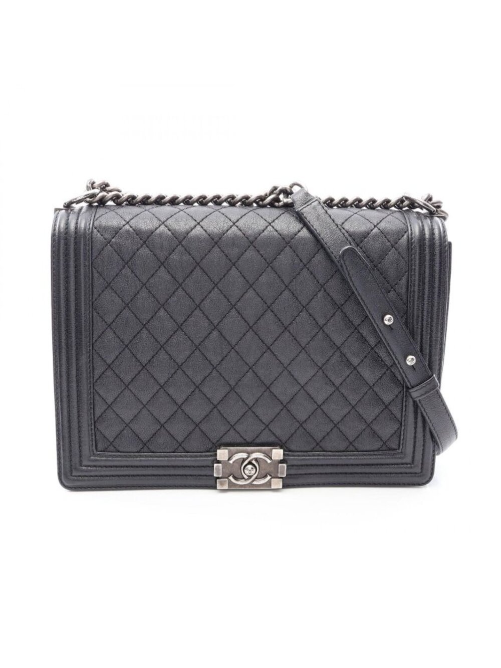 Chanel Shoulder Bag Boy Black Caviar Leather Boy Chain